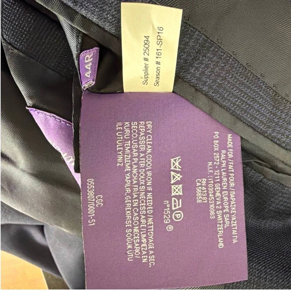 Ralph Lauren‎ Purple Label Mens 44R Blue Glen Plaid Wool Blazer Sport Coat Italy